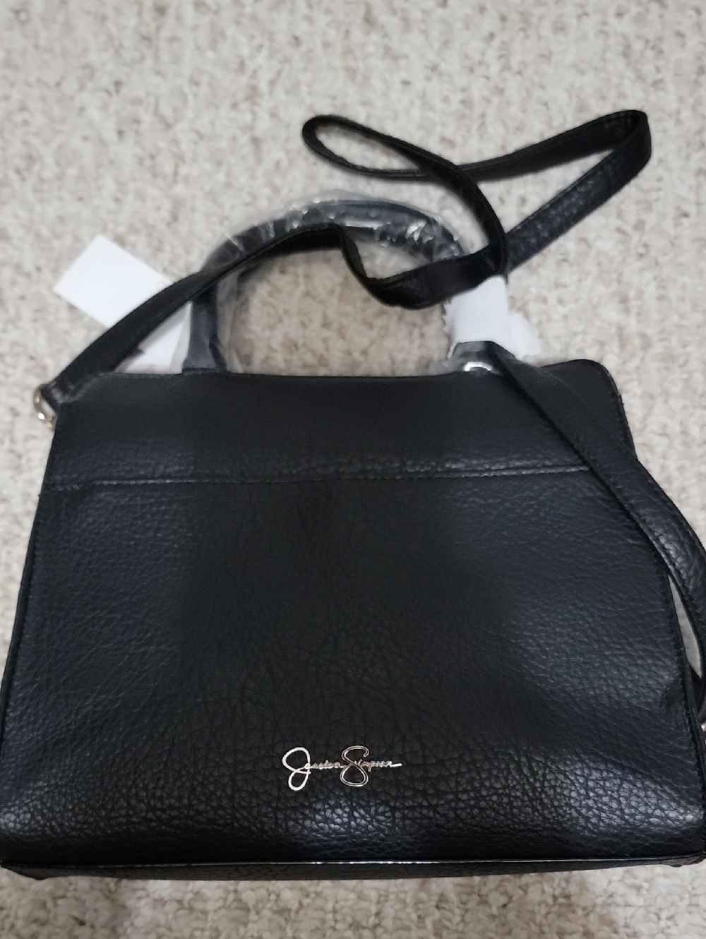 Jessica Simpson Black Pebbled Satchel with Crossbody Strap
